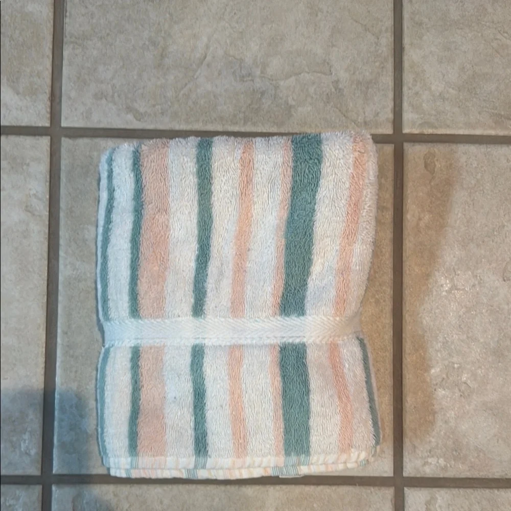 Caress Striped Vintage Towel in White, Peach, and Teal Cotton